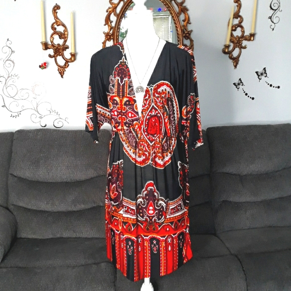 Monroe & Main Tops - Monroe & Main paisley black, red, and orange tunic